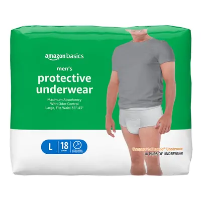 Amazon Basics Men's Protective Underwear Maximum Absorbency Large Count Pack of