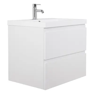 NRG White 600mm Wall Hung Drawer Vanity Basin Unit with Free Mirror