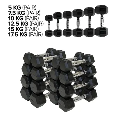 (No Rack, Pair SET - x [5+7.5+10+12.5+15+17.5] KG) Hex Dumbbells Set