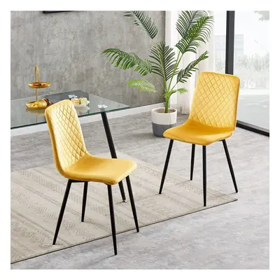 (2, Yellow) Set of 1/2/4 Designer Velvet Fabric Dining Chairs Metal Legs Lexi Chairs