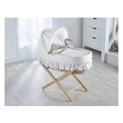 White Broderie Anglaise Palm Moses Basket with Folding Stand - Opal Natural