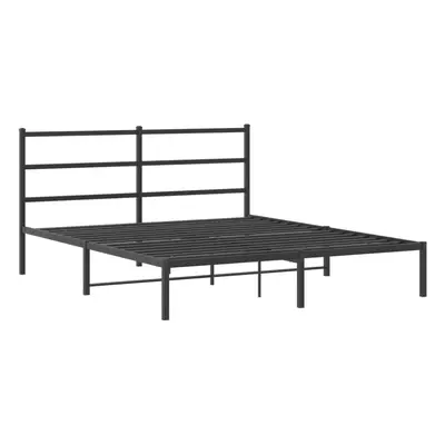 vidaXL Metal Bed Frame with Headboard Bed Base Black 150x200 cm King Size