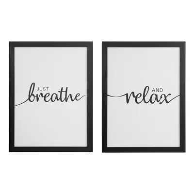 Widdop Modern Set of Breath & Relax Quote Framed A3 Canvas Print