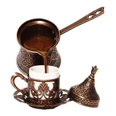 (copper) Pear-patterned Metal Embossed Cast Iron Turkish Coffee Pot For Persons, Compatible With