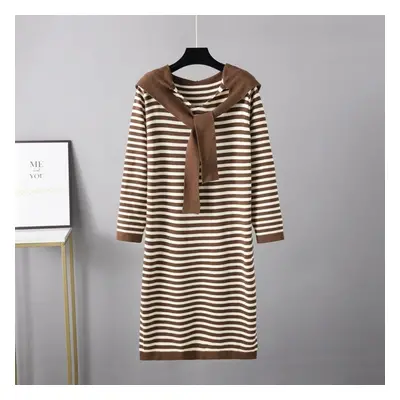 (coffee, OneSize) Autumn Winter Stripe Slimlong Sleeve Knitted Shirt Shawl Temperament Sweater D