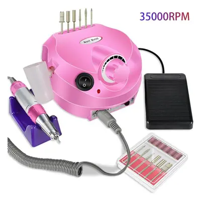 (pink, UK Plug) 35000rpm Electric Nail Drill Professional Manicure Machine Nail Sander Set Nail 