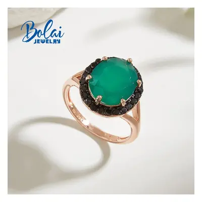 (green, US RING SIZE 9#) Classic Fashion Natural Green Agate Ring For Women Sterling Silver Fine