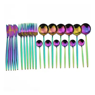 (multicolor) 24pcs Black Gold Dinnerware Set Stainless Steel Cutlery Set Kitchen Fork Knife Spoo