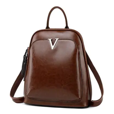 (dark brown, 26cm*10cm*28cm) Women&apos;s Leisure Fashion Retro Leather Oil Wax Cow Leather Back