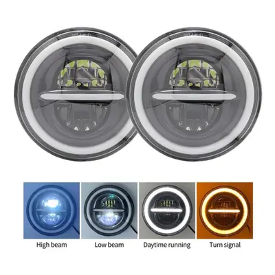 (2 pieces) Inch Round Led Headlamp Automatic Motorcycle Headlights Angle Eye With Drl Turn Signa