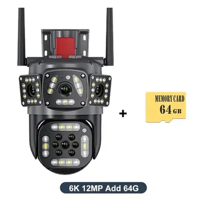 (6K 12MP Add 64G SD) New 6k 12mp Outdoor Wifi Camera Motion Tracking 8x Zoom Three Screens View 