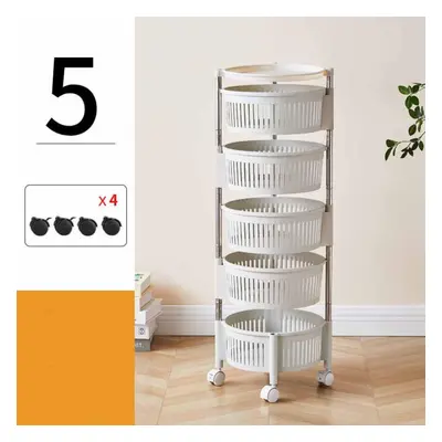 (white, 5Tier) Kitchen Shelf Household Multilayer Rotatable Floor Fruit And Vegetable Storage Sh