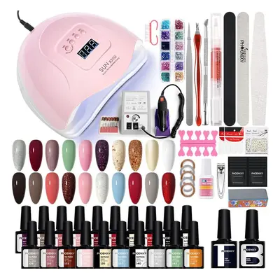 (P-04) Phoenixy 80w Uv Lamp Nail Polish Set Manicure Set Color Gel Varnish Set Nail Drill Machin