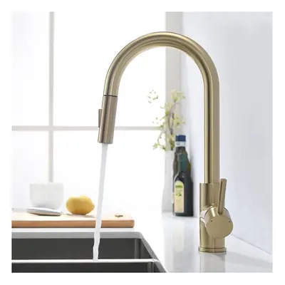 Kitchen faucet in brushed gold with pull-out shower swivel kitchen faucet for kitchen sink mixer