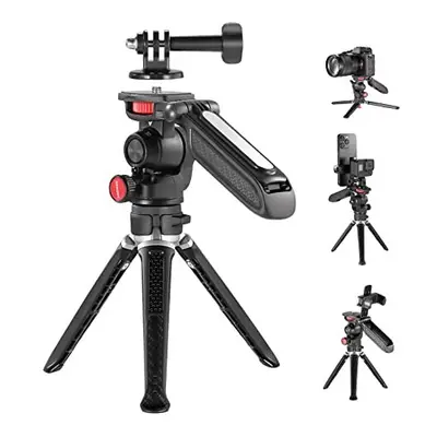 Mini Tripod for Camera and Phone with Handle/Phone Holder/Action Camera Adapter/360 Pan & Tilt, 