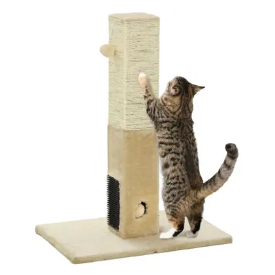 PawHut Cat Scratching Post Scratcher Climber w/ Carpet Base Hanging Toy - Beige