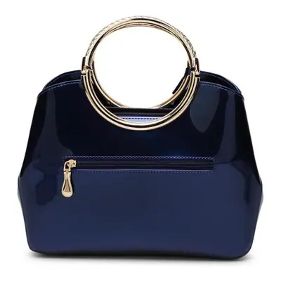 (blue, 28cm*10.5cm*22cm) Scione Glossy Patent Leather Shoulder Bag New Women&apos;s Bag Shiny Ha