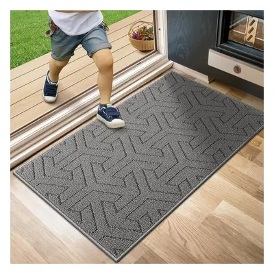 (90 x cm, Grey) Indoor door mat, absorbent machine washable non-slip inner door mat, durable dus