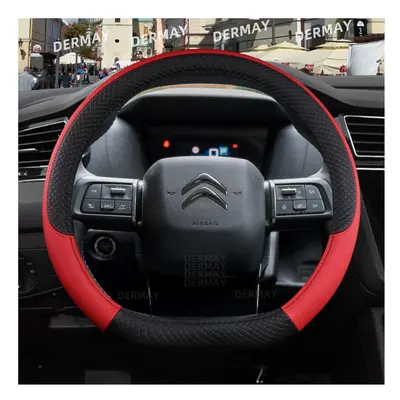 (Red) for Citroen C4 2022 Car Steering Wheel Cover PU Leather Non-slip