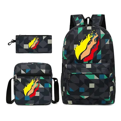 (Rhombic) Leisure Prestonplayz Student Schoolbag Backpack Small Shoulder Bag Pen Bag Three-piece