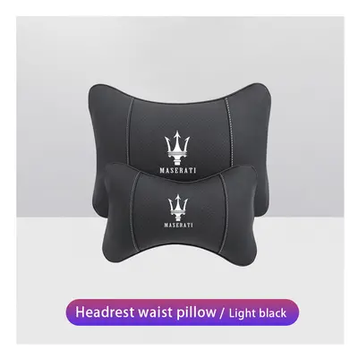 (Black) Car Neck Pillows Pu Leather Memory Foam Headrest Lumbar Cushion For Maserati