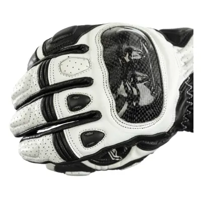 (12, Black / White) RST Stunt III Motorcycle Motorbike Mens CE APPROVE Carbon knuckle Racing Glo