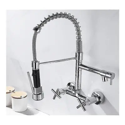 (Electroplating) Chrome/black Kitchen Faucet Dual Handles Hot Cold Water Kitchen Mixer Tap Wall 