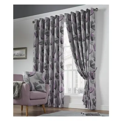 Floral Eyelet Ring Curtain Pair Lined Blackout Thermal Efficient Purple 66x72"