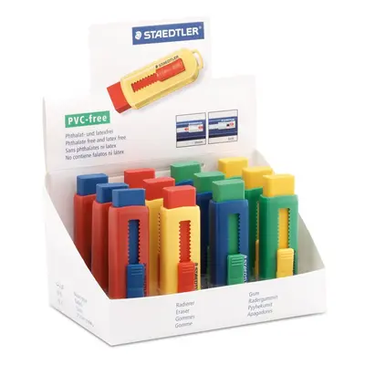 Staedtler PS1 PVC-Free Eraser with Sliding Plastic Sleeves - Assorted Colours (Pack of 12)