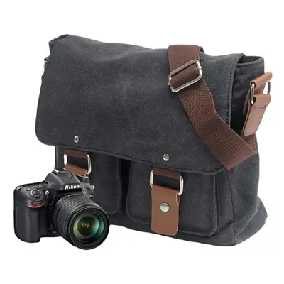 (Black) Canvas Camera Bag Shoulder Bags Messenger Bag with Inner Tank for Canon for Sony for Nik