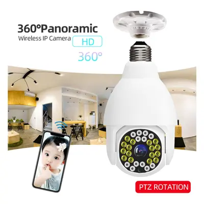 WIFI E27 1080P Bulb Dome Camera PTZ Dual Light infrared +16 White Light Night Vision with Base R