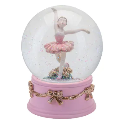 Musical Snowglobe Decoration WindUp Ballerina Love Story Pink Ornament