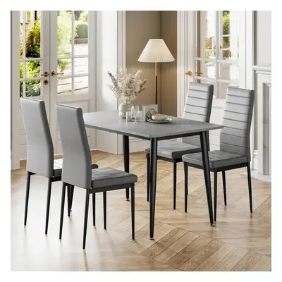 Dining Table and Chairs Set of 4, 120CM Marble Effect Dining Table with Faux Leather High Back D