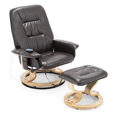 (Brown) TUSCANY BONDED LEATHER SWIVEL RECLINER MASSAGE CHAIR w FOOT STOOL ARMCHAIR MOTOR MASSAGE