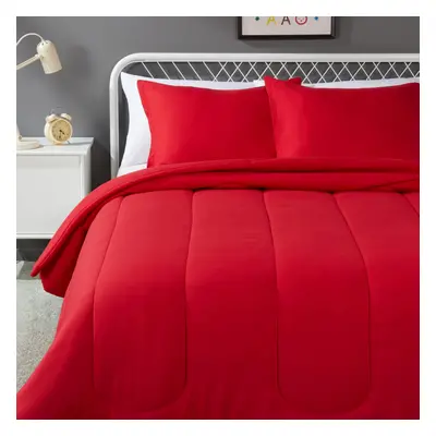 Amazon Basics Piece Microfiber Kid's Comforter and Pillow Sham Set Full/Queen Red Solid