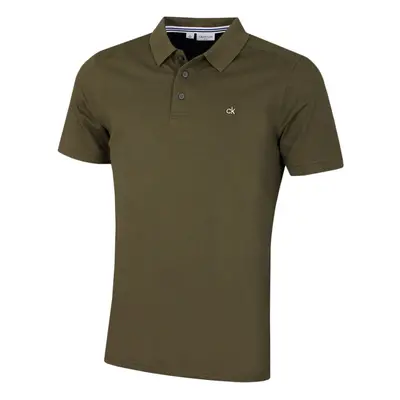 (M, Olive Green) Calvin Klein Mens Campus Button Ribbed Collar Golf Polo Shirt