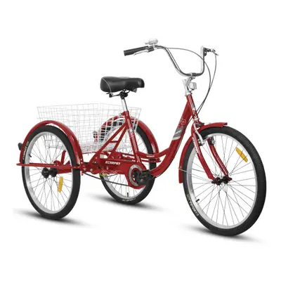 (Red) Adult Tricycles, Speed Adult Trikes inch Wheel Bikes, Three-Wheeled Bicycles Cruise Trike 