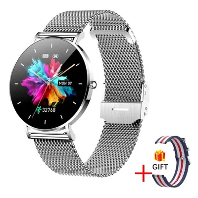 (silver, Mesh belt) Lige Ultra Thin Minimalist Smart Watch Full Touch Screen Bluetooth Calling W