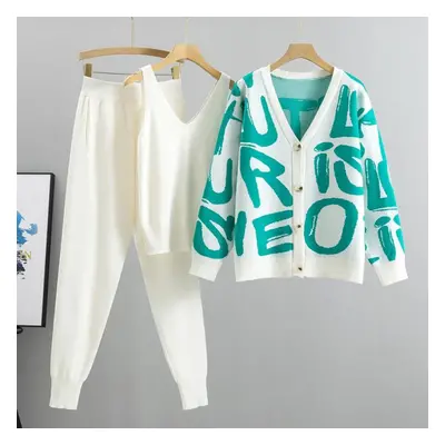 (green, M) Autumn And Winter Women&apos;s Knitted Suit Fashion Thin Tide Knitted Leisure Fashion