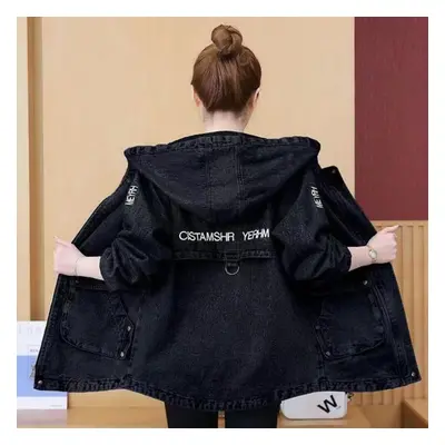 (black, S) Autumn Denim Jacket Coat Women Long Sleeves Vintage Windbreaker Female Long Jean Jack