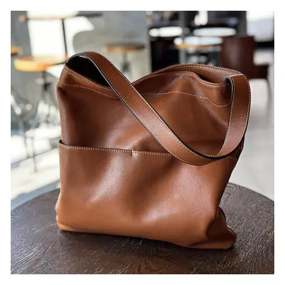 (brown) Johnature Genuine Leather Shoulder Bags Simple Soft Cowhide Large Capacity Women Casual 