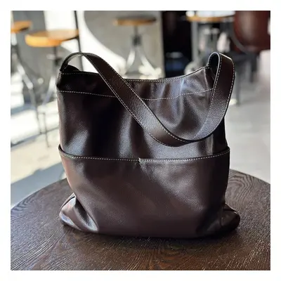 (coffee) Johnature Genuine Leather Shoulder Bags Simple Soft Cowhide Large Capacity Women Casual