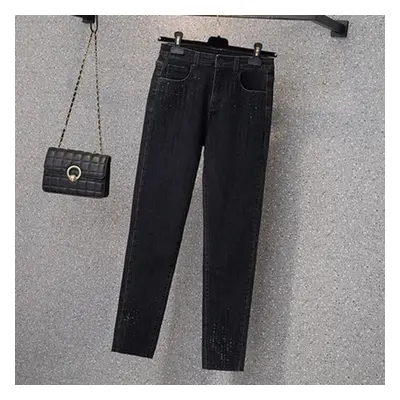 (black, XXXXL) Jeans Women&apos;s Spring And Autumn Slim Fit High Waist Slim Diamond Leggings