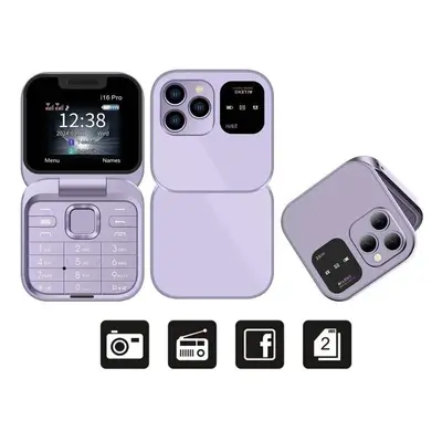 (purple) Mini Flip Mobile Phone Fm Radio Magic Voice Blacklist Speed Dial Vibration 2sim Card Sm