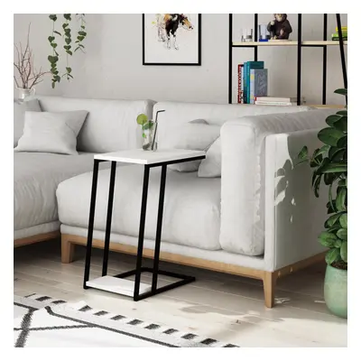 FWStyle Scratch Resistant Sofa End Side Table Painted White Finish Metal Frame