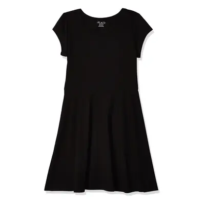 The Children's Place Girls' Short Sleeve Basic Skater Dress Black Single Large