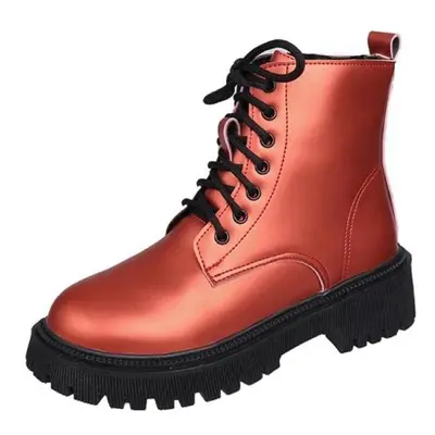 (red, 37) Pu Mid-calf Fashion Boots Hot Sale Square Heel Ladies Shoes Winter Lace-up Round Toe M