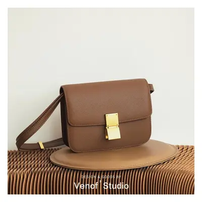 (coffee, ONE SIZE) Vintage Doufu Bag High Quality Female Leather Shoulder Crossbody Square Messe