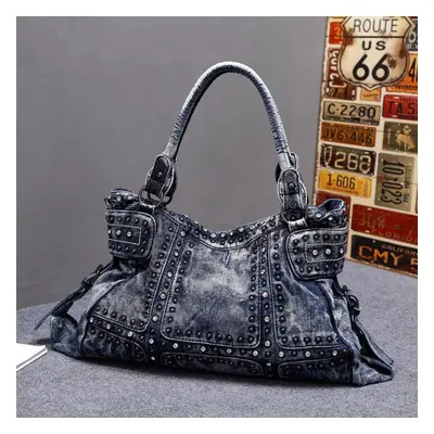 (blue) Denim Bag, Canvas Rivet, Single Shoulder Crossbody Bag, Casual Women&apos;s Bag, Handbag,