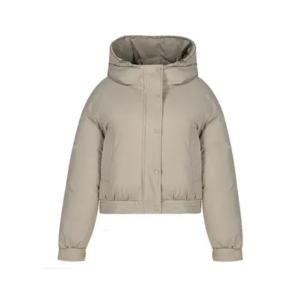 (khaki, M) Women Autumn Winter Soild Color Thicken Outwear Cotton Padded Hooded Warm Jacket Coat